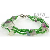 KBKRKQ082 Genuine Fluorite/Round Green Beads Bracelet