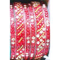 KKKTKQ033 2 sets of Lac Bangles with glass and coloured stone work.