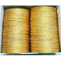 KKLKKL004 8 dozen golden coloured metallic bangles with golden glitter work