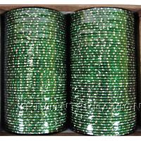 KKLLKTA01 8 Dozen Green Metallic Bangles with Glitter Handiwork