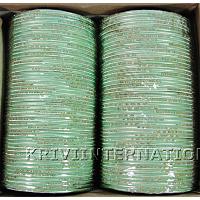 KKLLKTE03 8 Dozen Green Metallic Bangles with Glitter Handiwork