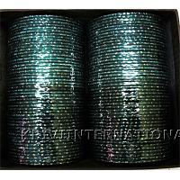 KKLLKTH01 8 Dozen Green Metallic Bangles with Glitter Handiwork
