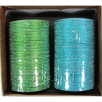 KKLLLKA03 8 Dozen Green & Blue Metal Bangles Choori with Glitter Handiwork