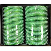 KKLLLKG03 8 Dozen Green Metal Bangles Choori with Glitter Handiwork