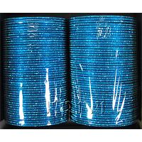 KKLLLKN03 8 Dozen Blue Metal Bangles Choori with Glitter Handiwork