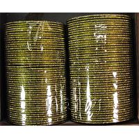 KKLLLKO03 8 Dozen Green Metal Bangles Choori with Glitter Handiwork