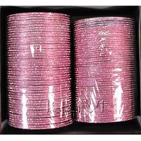 KKLLLKP03 8 Dozen Pink Metal Bangles Choori with Glitter Handiwork