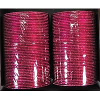 KKLLLKR03 8 Dozen Pink Metal Bangles Choori with Glitter Handiwork