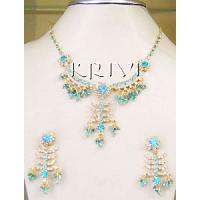 KNKRKT015 Blue Colored Faceted Stone Necklace Set