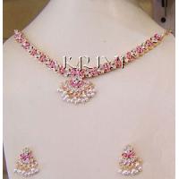 KNKRKT017 Elegant Pink Color Stone Necklace Set