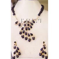 KNKRKT021 Black Color Stone Victorian Jewelry Necklace Set