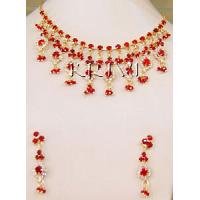 KNKRKT034 Faceted red Color Cut Stone Korean Jewelry Necklace Set