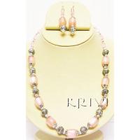 KNKSKM004 Beautifully Crafted Colored Stone Necklace Earring Set