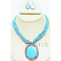 KNKSKM011 Wholesale Turquoise Color Necklace Earring Set