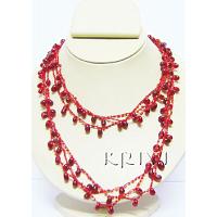 KNKSKM015 Multi Strings Red Color Long Necklace