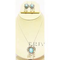 KNKSKM025 Turquoise Colored Stone Necklace Earring Set