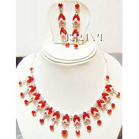 KNKSKM032 Lovely Red Colored Stone Fashion Jewelry Set